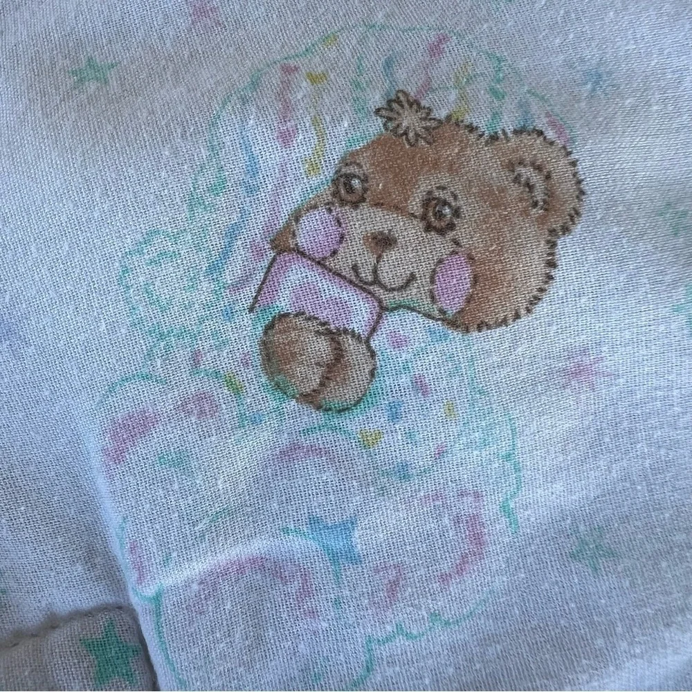 VTG Pastel Beddy Teddy Bear Riegel Quilted Crib Comforter BABY Blocks 31x42 GUC